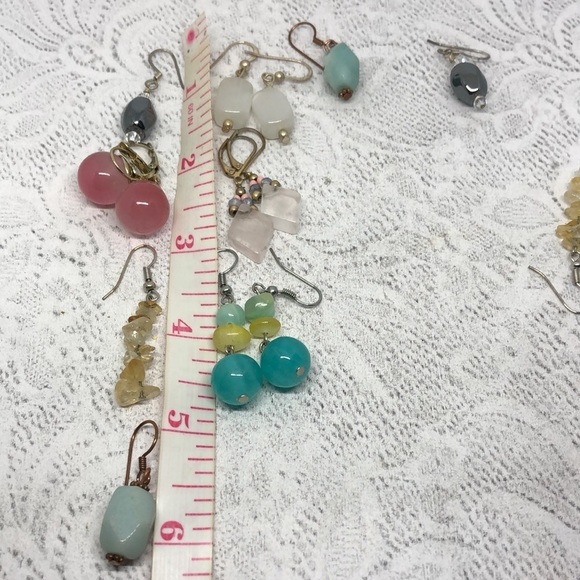 HUGE bundle lot 7 beaded glass/cat's eye gemstone/stone earrings dangle drop. - Picture 6 of 6